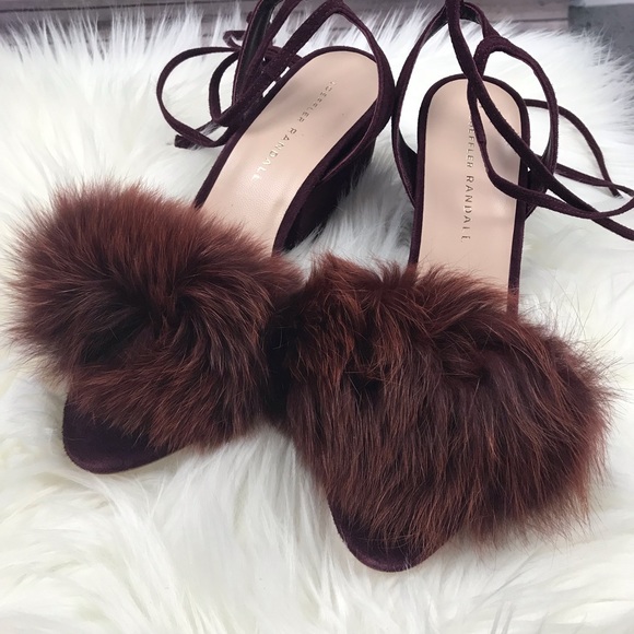 Loeffler Randall Nicky Fur Suede Sandals - Picture 3 of 8